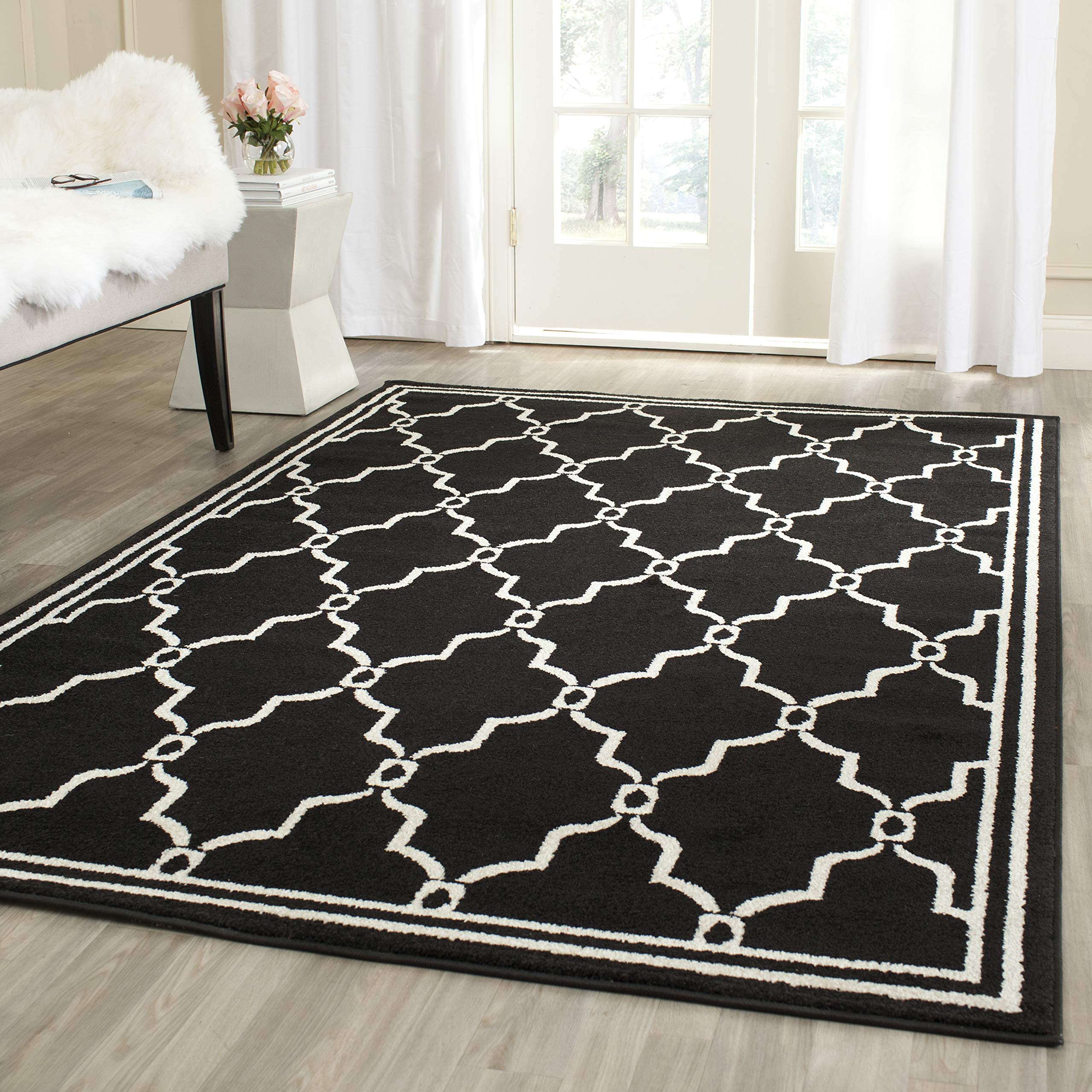 SAFAVIEH Amherst Collection Accent Rug - 3 x 5, Anthracite & Ivory, Trellis Design, Non-Shedding & Easy Care, Ideal for High T