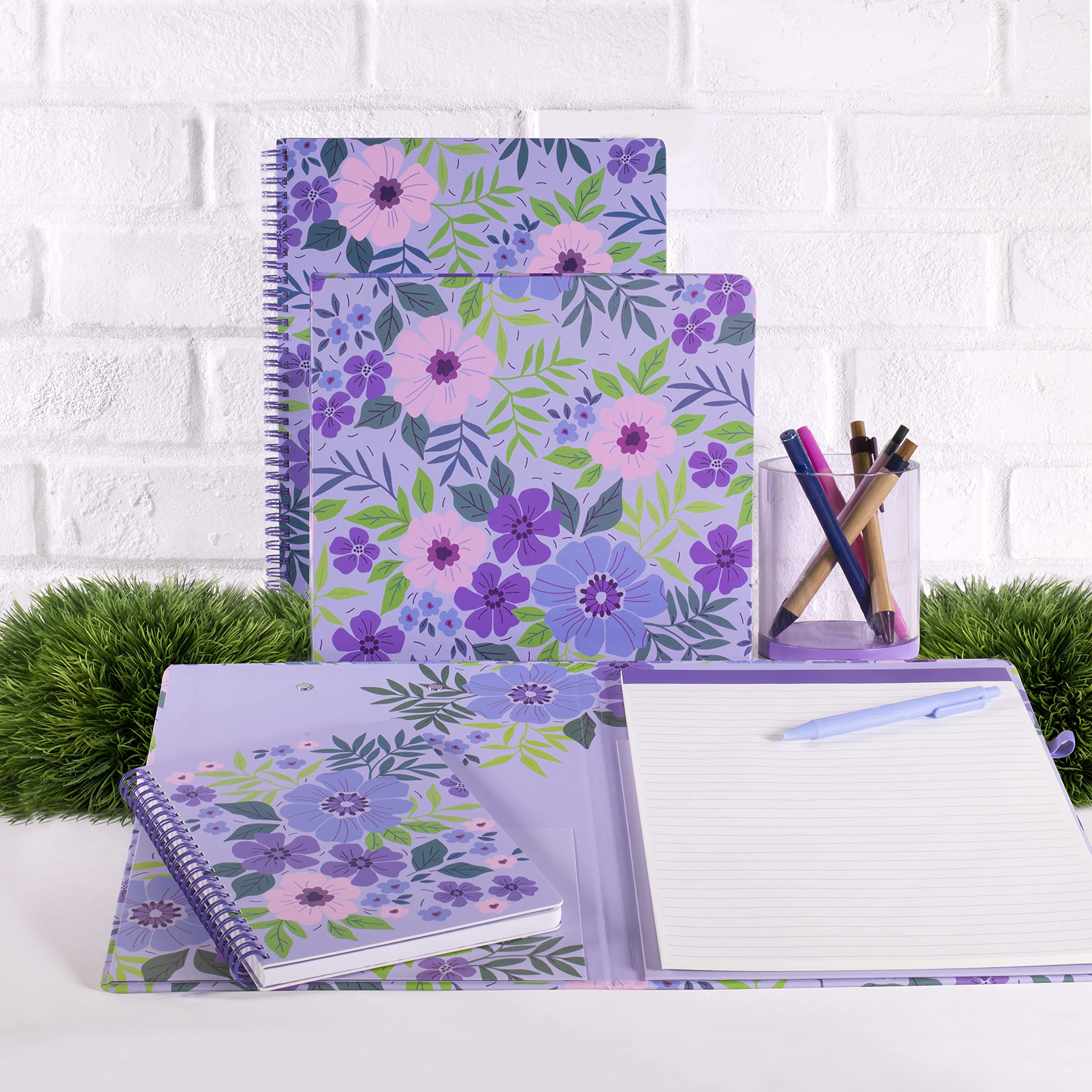 Steel Mill & Co Cute Mini Spiral Notebook, 8.25' X 6.25' Journal With Durable Hardcover And 160 Lined Pages, Lilac Floral