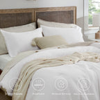 Bedsure Waffle Comforter Set Queen, White Soft Cotton Bedding, Waffle Weave Bed Set, 3 Pieces, 1 Comforter (90'X90') And 2 Pillow Shams, Premium Cotton Cover With Polyester Fill For All Seasons