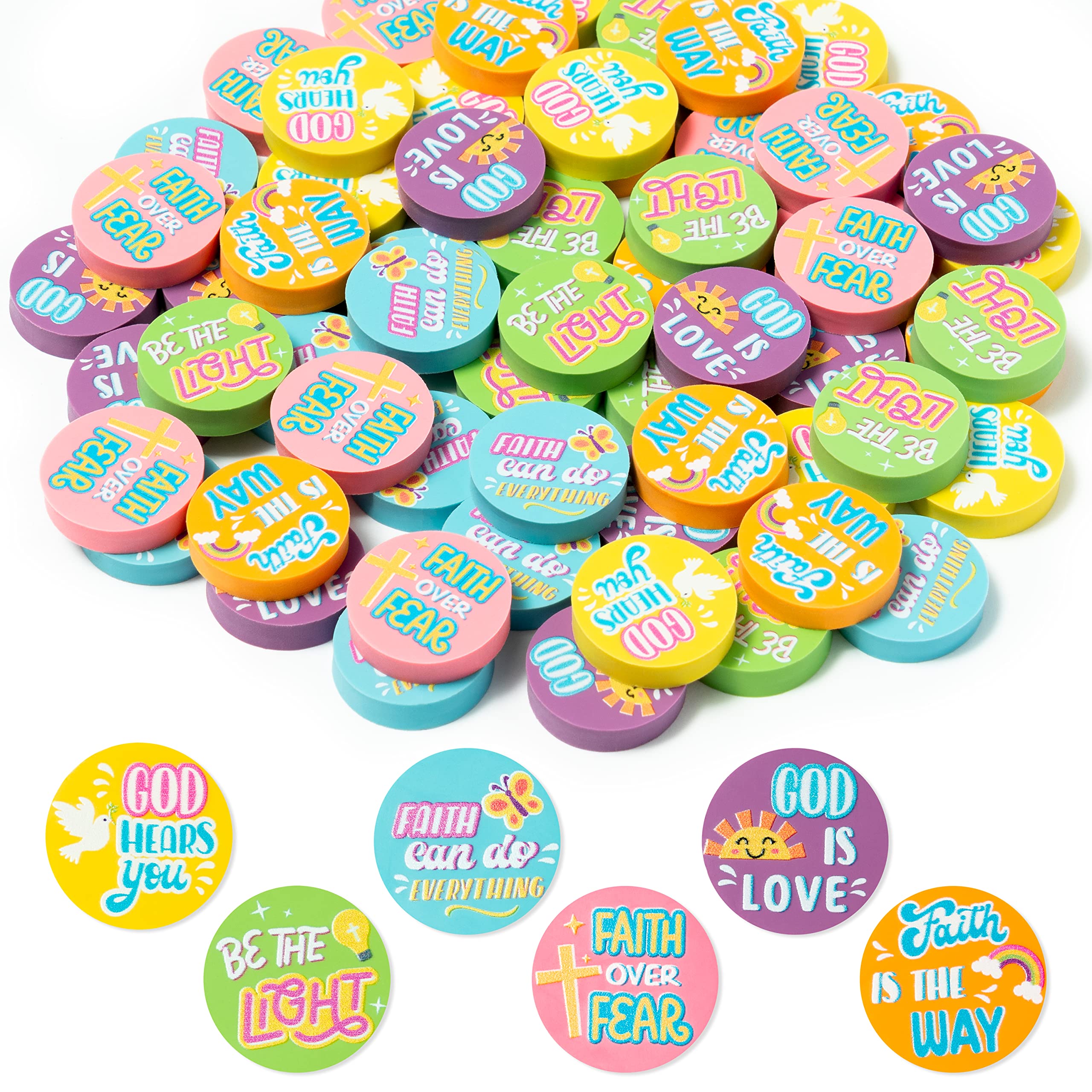 Bzaber Christian Inspirational Mini Pencil Eraser - 60Pcs Cute Cartoon Motivational Eraser For Kids Bulk Kawaii 3D Eraser Desk P