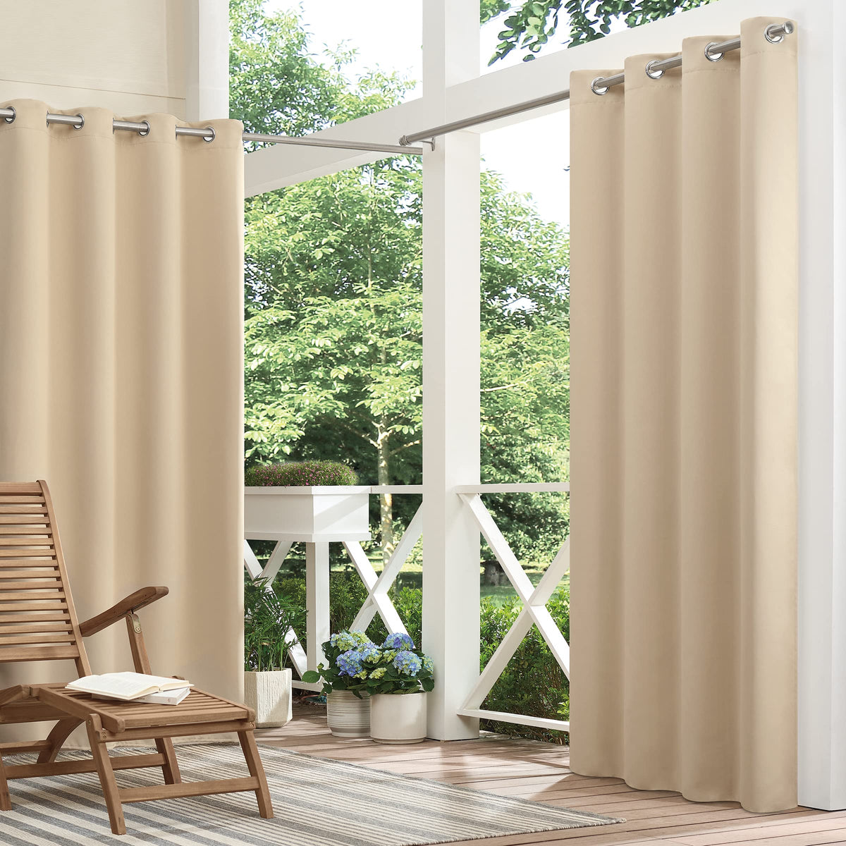 Eclipse Bradford Waterproof Blackout Thermal Insulated Grommet Outdoor Curtain For Patio Or Porch (1 Panel), 52 In X 63 In, Line