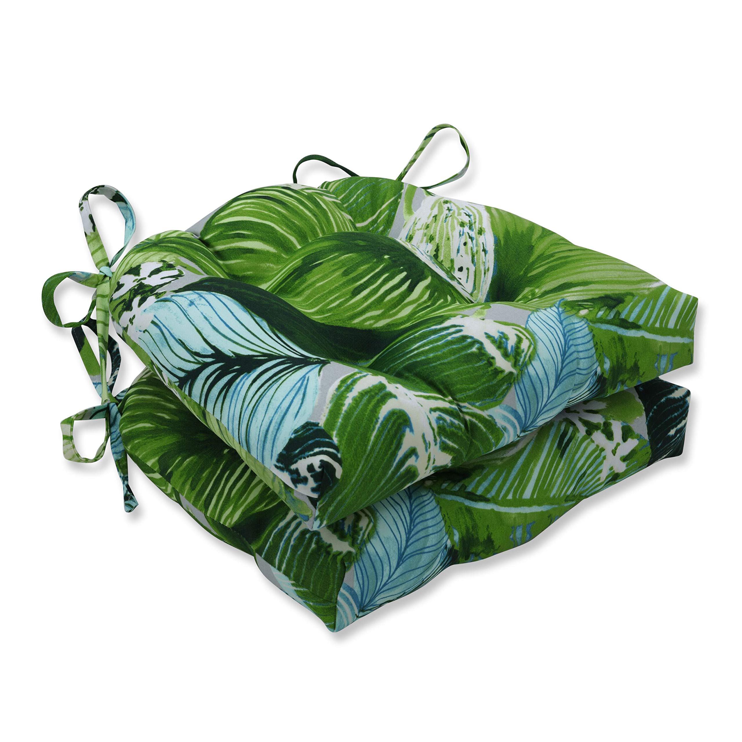 Pillow Perfect Outdoor/Indoor Chair Pads, 15.5' X 16', Green Lush Leaf Jungle 2 Count