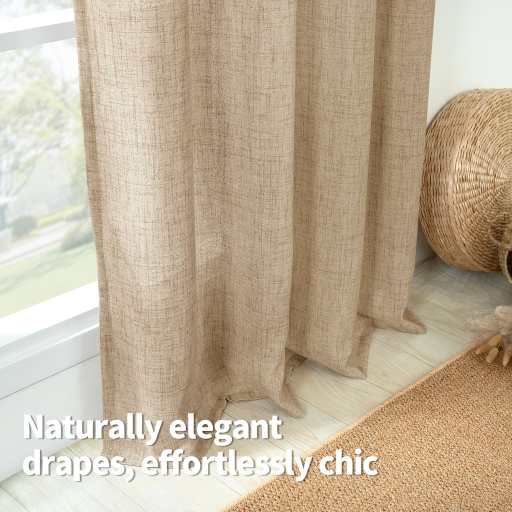 Quemas Short Linen Curtains 45 Inch Length For Bedroom Window Light Filtering, Thick Burlap Semi Sheer Non See Through Grommet L