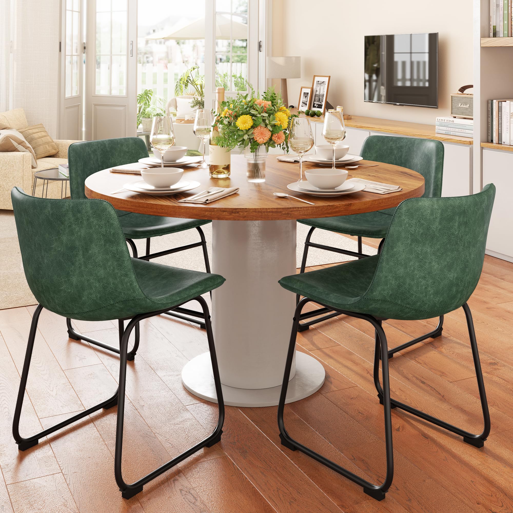 Reoney Dining Chairs Set Of 4, 18' Pu Leather Armless Dinner Chairs With Backrest, Modern Kitchen Dining Room Chair With Metal