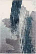 HomeRoots White Blue 100% Twisted Polyester 7â€ x 9â€ White and Blue Abstract Strokes Area Rug
