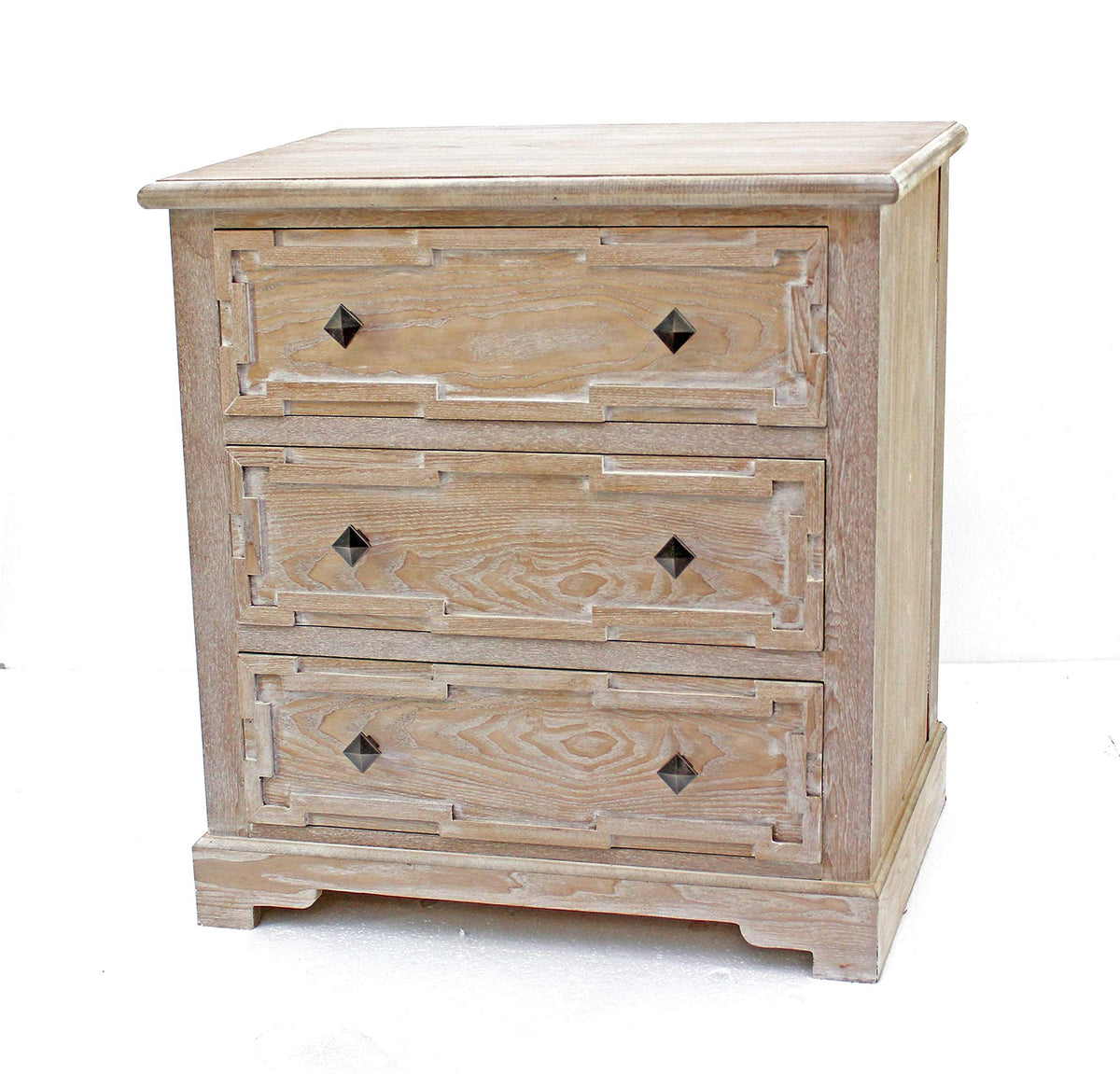 HomeRoots Rustic White-Washed Wooden Cabinet with 3 Drawers