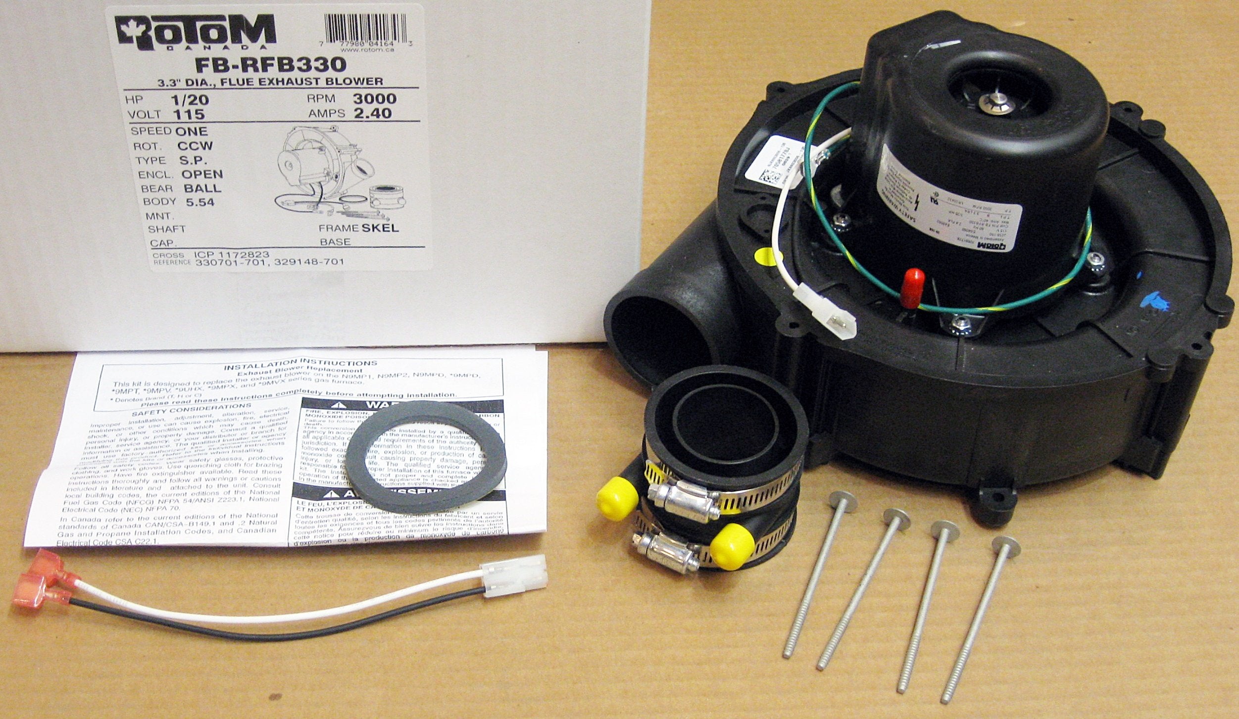Intercity Furnace Flue Exhaust Venter Blower 115V - 330701-701, 329148-70,11013915 Rotom FB-RFB330 by Rotom