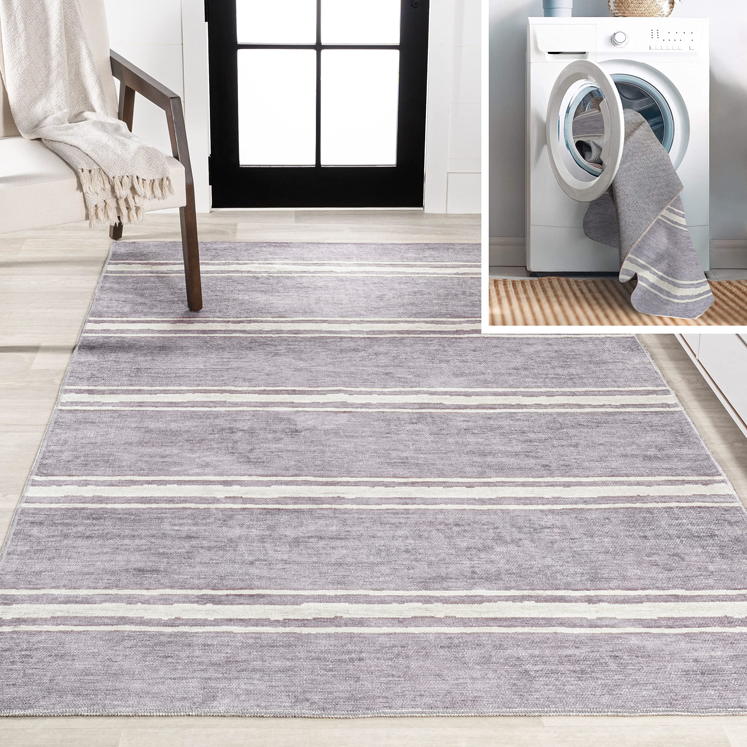 JONATHAN Y WSH121A-3 Bande Distressed Ticking Stripe Machine-Washable Indoor Area -Rug, Farmhouse Bohemian Rustic Easy -Cleaning