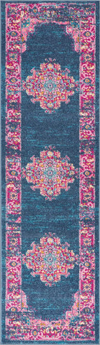 Nourison Passion Blue 2'2' X 7'6' Area Rug, Boho, Traditional, Easy Cleaning, Non Shedding, Bed Room, Living Room, Hallway, (8' Runner)