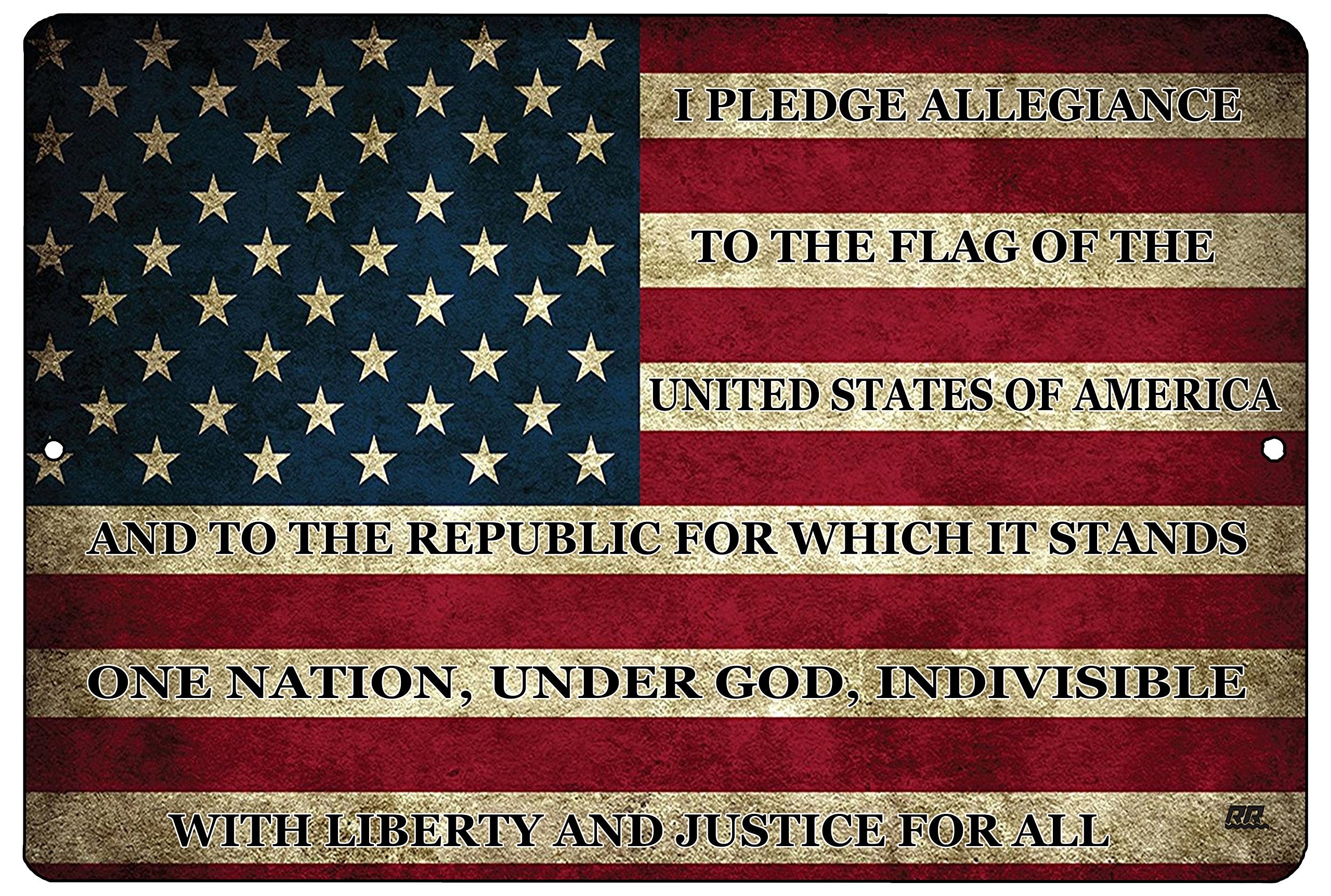 Rogue River Tactical USA American Flag Metal Tin Sign, 12x8 Inch, Wall Decor Man Cave Bar US Pledge of Allegiance