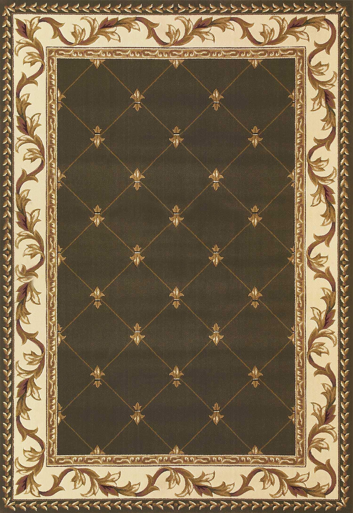 HomeRoots Polypropylene 3x5 green Machine Woven Hand carved Fleur De Lis Indoor Area Rug