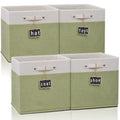 Dyvavna 13x13x13 Inch Storage Cube Bins, Large Foldable Fabric Linen Cube Storage Bins?4-pack?, with Cotton Handles Closet Bins 