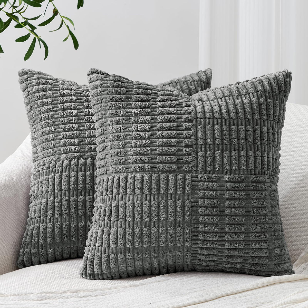 Topfinel Darkdrey Decorative Throw Pillow Covers 18X18 Inch Cute Boho Stripe Soft Corduroy Modern Farmhouse Spring Home Decor 2