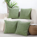 All Smiles Decorative Sage Green Throw Pillow Covers 18X18 Set Of 4 Farmhouse Rustic Boho Home Decor Soft Plush Striped Corduroy
