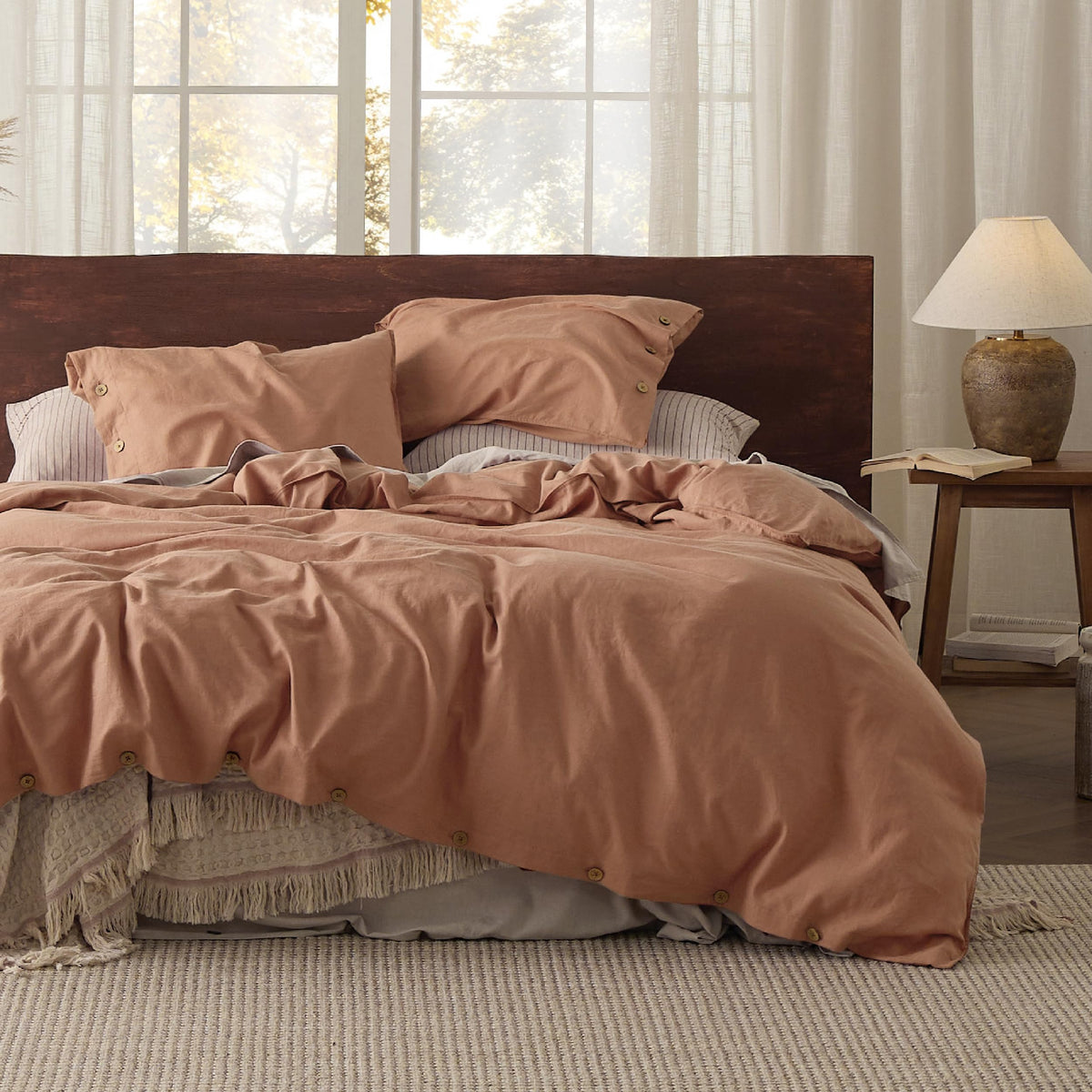 Bedsure Linen Duvet Cover Queen Size - Linen Cotton Blend Bedding Set, Soft & Cozy, 3 Pieces, 1 Duvet Cover 90X90 Inches And 2 P
