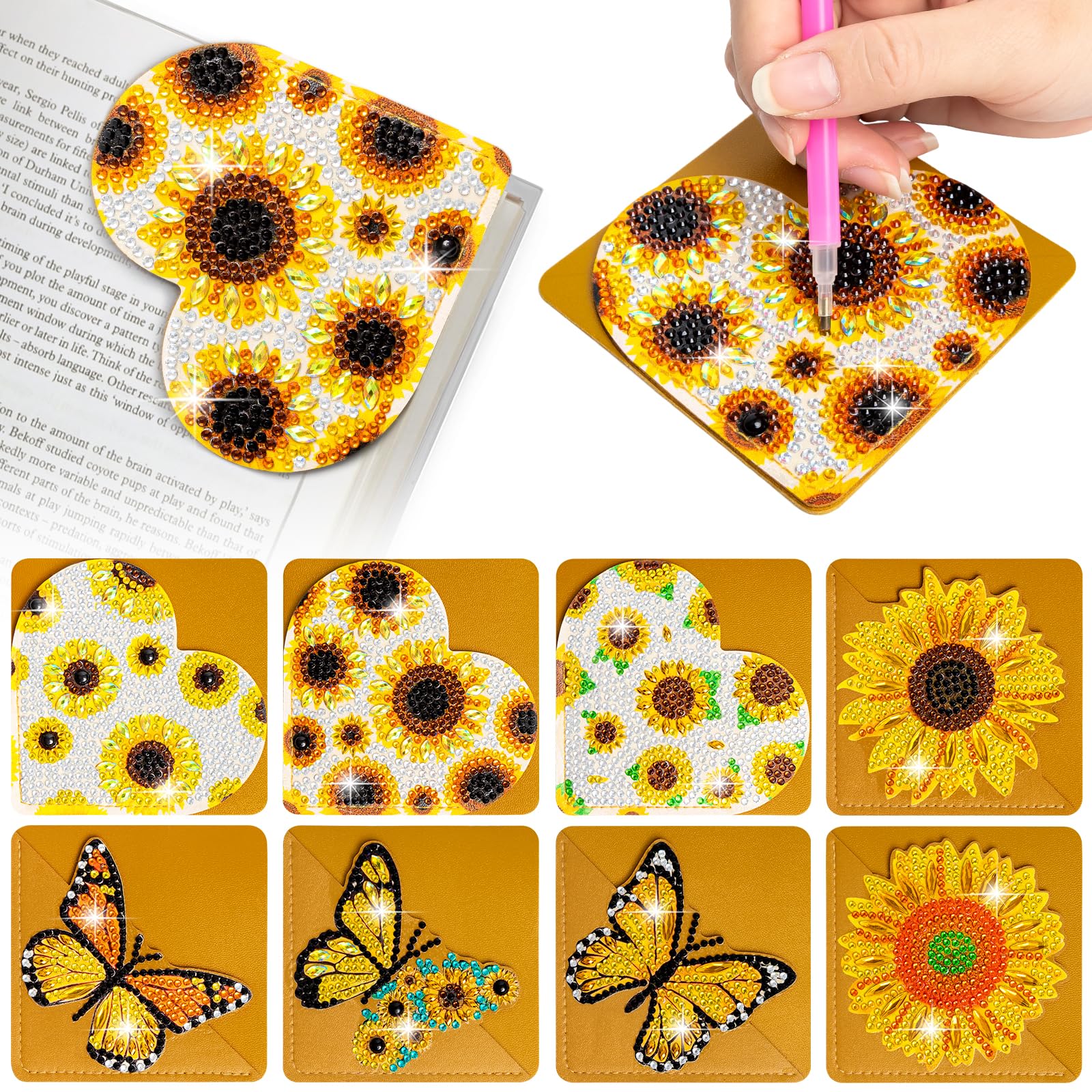 Wivico Diamond Painting Bookmarks, 8Pcs Sunflower Corner Bookmark Diamond Art Bookmarks For Book Lovers,Diy Diamond Painting Kit