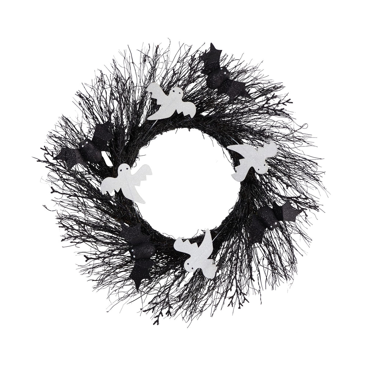 Nearly Natural 22In. Halloween Ghost And Bats Twig Wreath