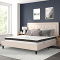 Flash Furniture Roxbury King Size Tufted Upholstered Platform Bed In Beige Fabric With 10 Inch Certipur-Us Certified Pocket Spring Mattress