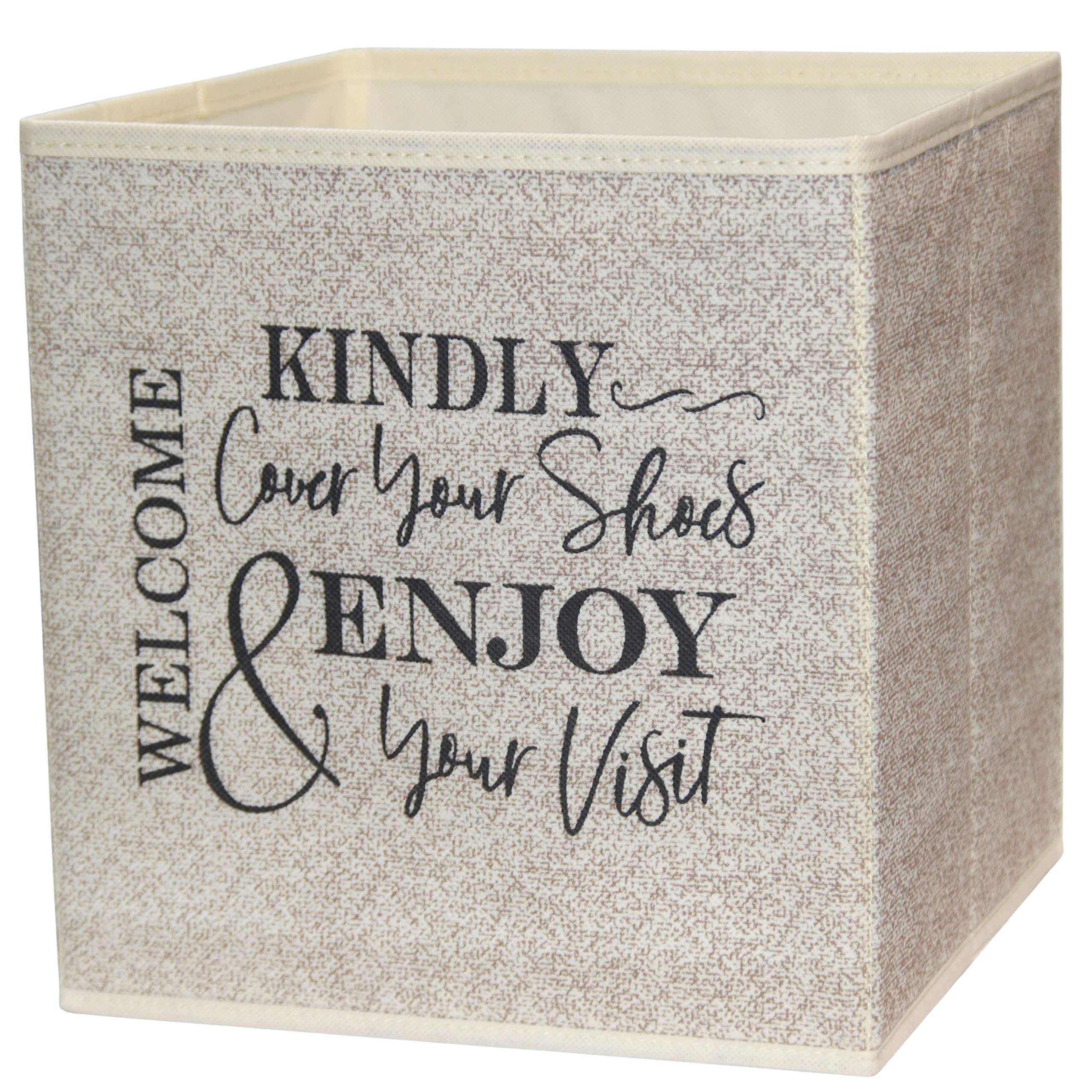 Shoe Cover Box - Welcome Guests to Please Cover Shoes. Indoor Foldable Storage Bin to Fill w/your Favorite Booties. For Homeowne