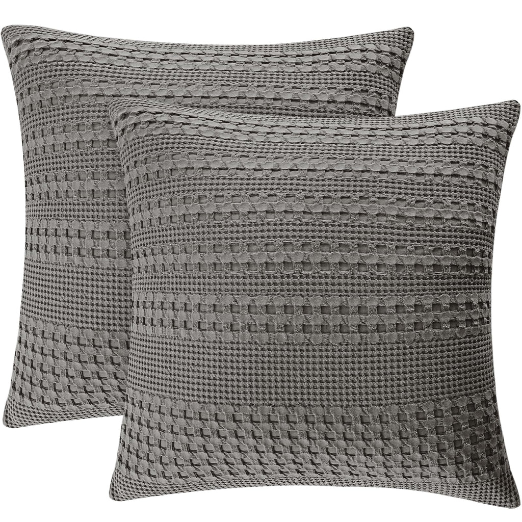 Phf 100% Cotton Waffle Weave Throw Pillow Covers 24' X 24', 2 Pack Square Covers Shell For Elegant Home Decorative, No Insert,
