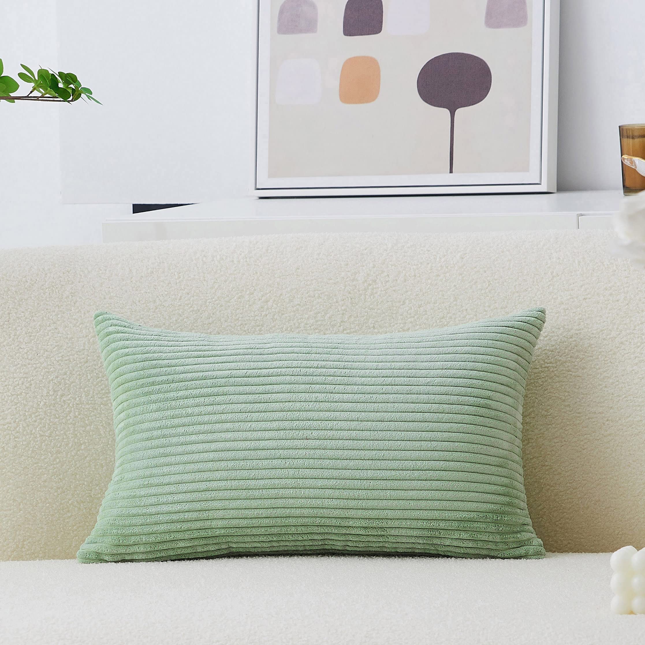 Home Brilliant 12X20 Pillow Cover Decorate Pillow Cushion Cover Super Soft Corduroy Striped Solid Rectangle Throw Pillowcase For