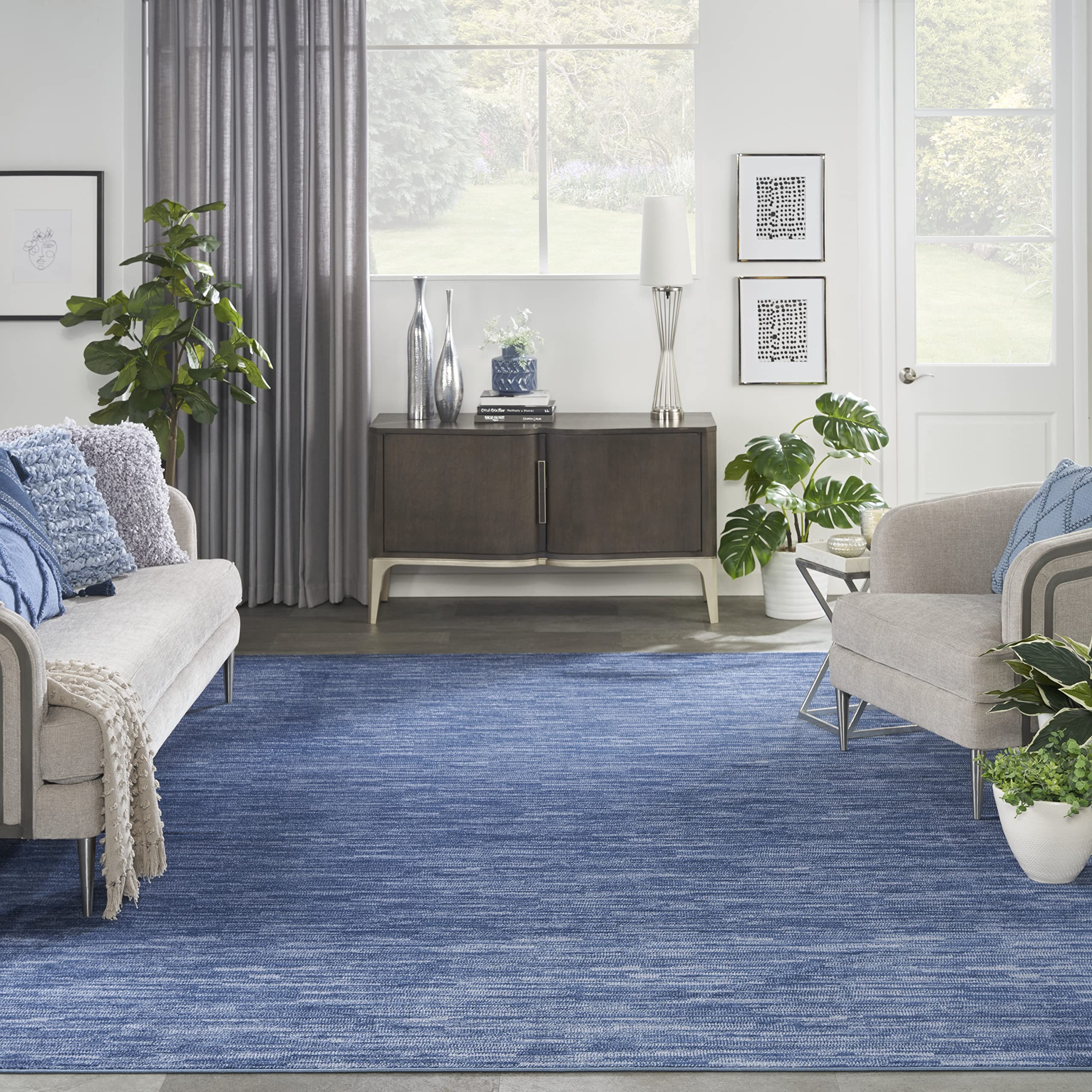 Nourison Essentials Indoor/Outdoor Navy Blue 12' X 15' Area-Rug, Easy-Cleaning, Non Shedding, Bed Room, Living Room, Dining Room, Backyard, Deck, Patio (12X15)