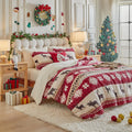 Christmas Flannel Comforter Set 3 Pieces Holiday Winter Bedding Set Microfiber Warm Sherpa Fleece Comforter With 2 Pillow Shams 