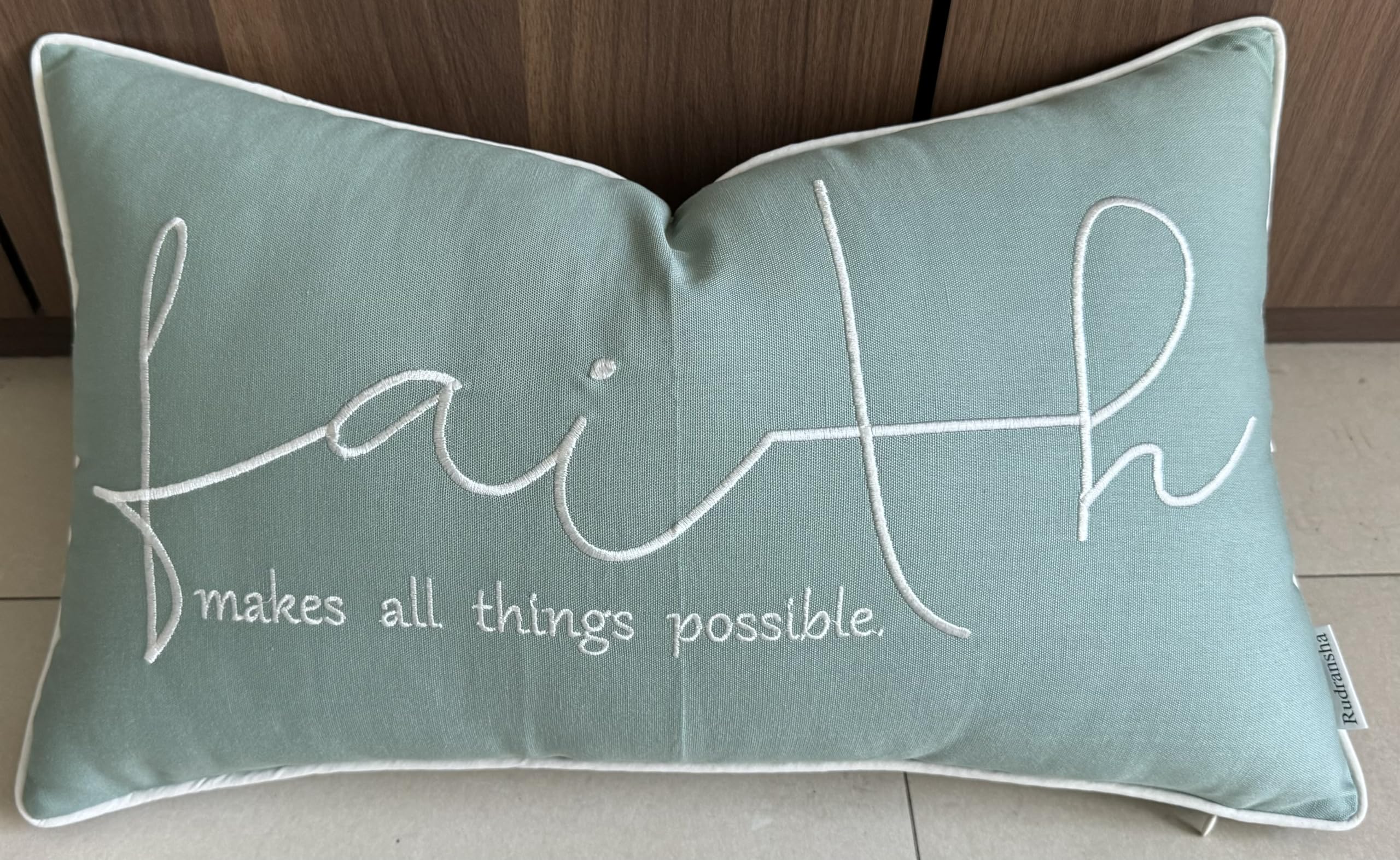 Rudransha Faith Sentiment Embroidered Decorative Lumbar Accent Throw Pillow Cover - Decor For New Home, Couch, Chair - 12X20 Inc