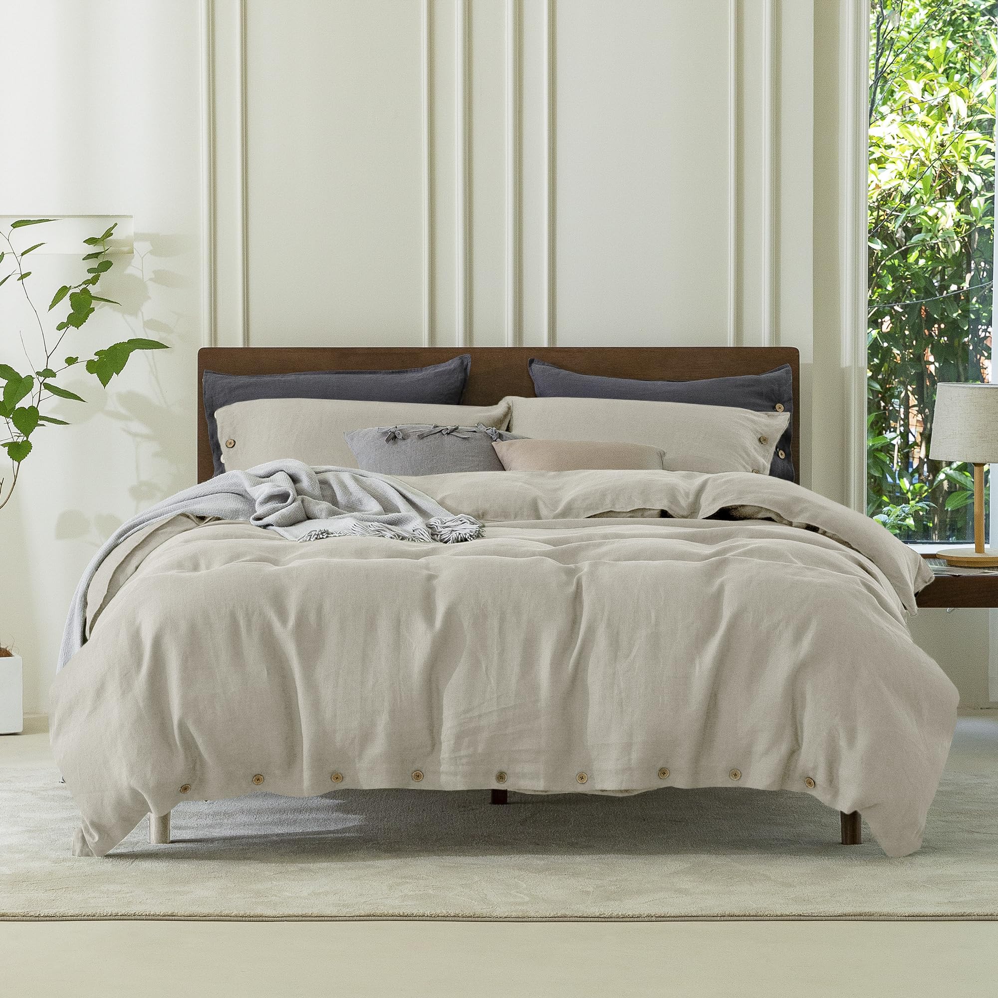 Everly 100% Pure Linen Duvet Cover Set King Size 104X90Inch 3Pcs (1 Duvet Cover,2 Pillowcases) Soft And Breathable For All Seaso