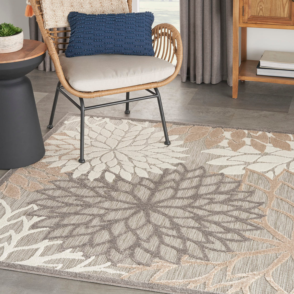 Nourison Aloha Indoor/Outdoor Natural 5'3' X 5'3'Square Area -Rug, Easy -Cleaning, Non Shedding, Bed Room, Living Room, Dining