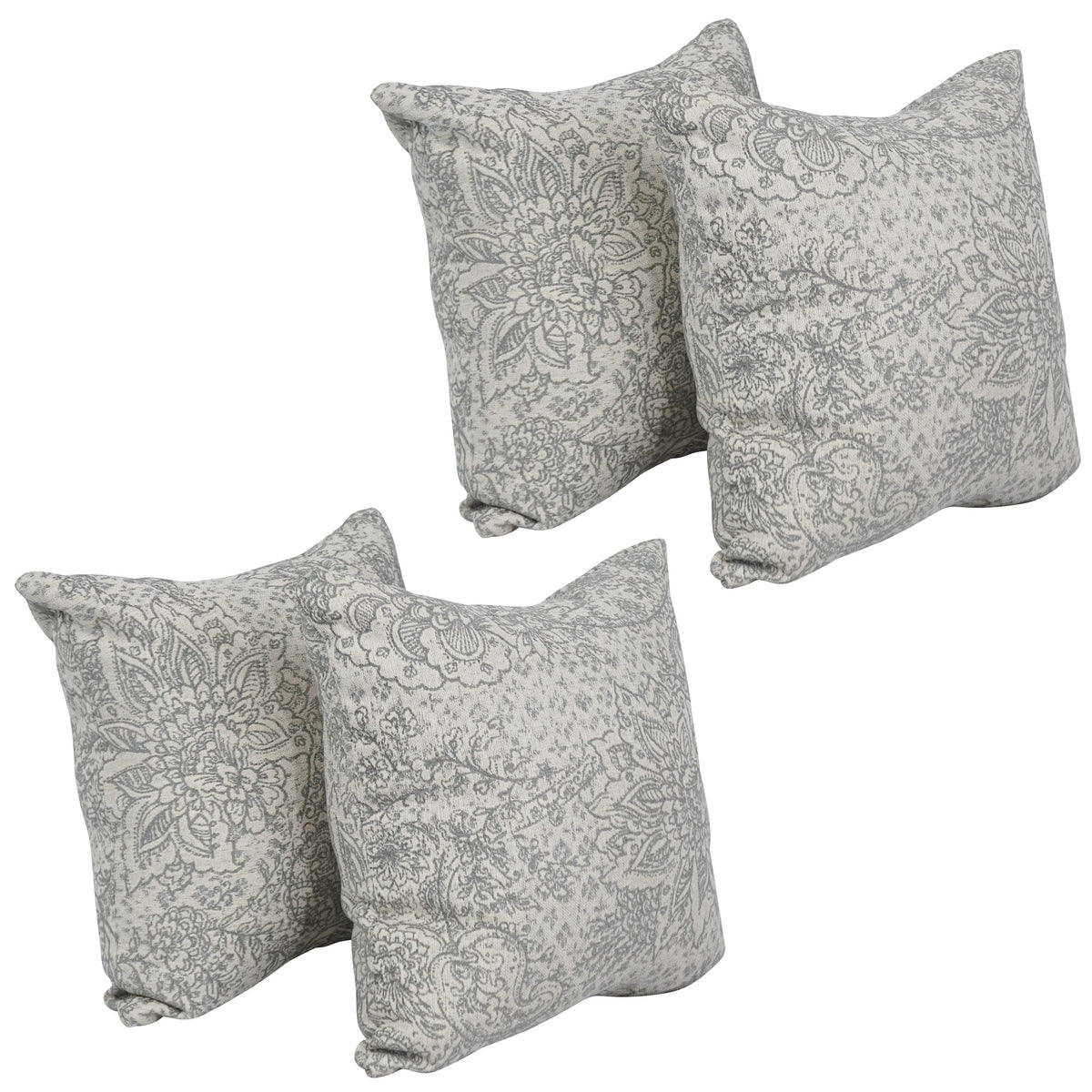 Blazing Needles Square Jacquard Throw Pillows, 17&quot;, Paislfrt Mica 4 Count