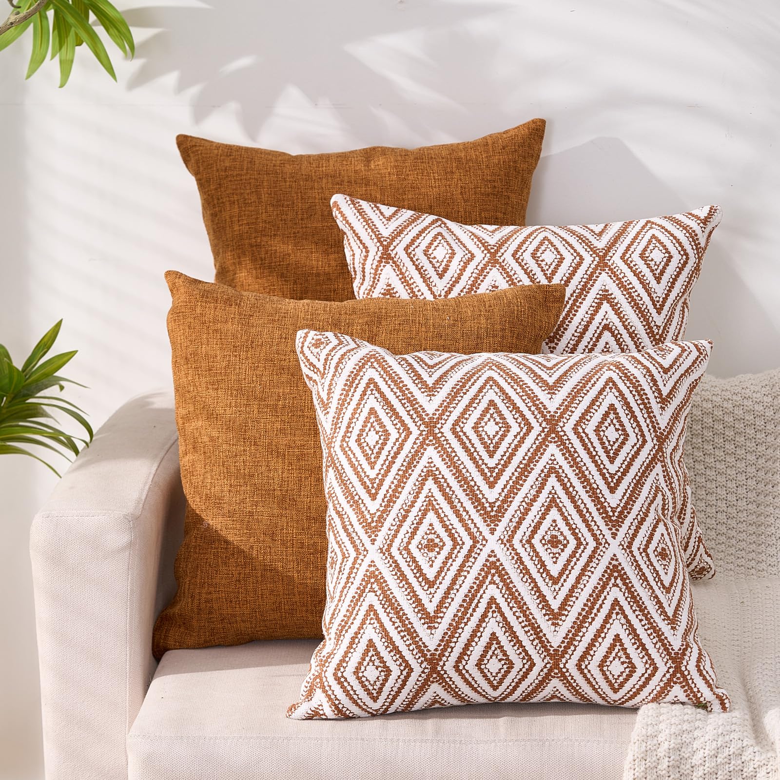 Hpuk Decorative Throw Pillow Covers Set Of 4 Geometric Design Linen Cushion Cover For Couch Sofa Living Room, 20'X20' Inches,