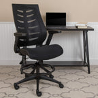 Flash Furniture Kale High-Back Ergonomic Mesh Office Chair With Flip-Up Arms And Adjustable Foot Ring, Spine-Back Tall Executive Swivel Chair, Black