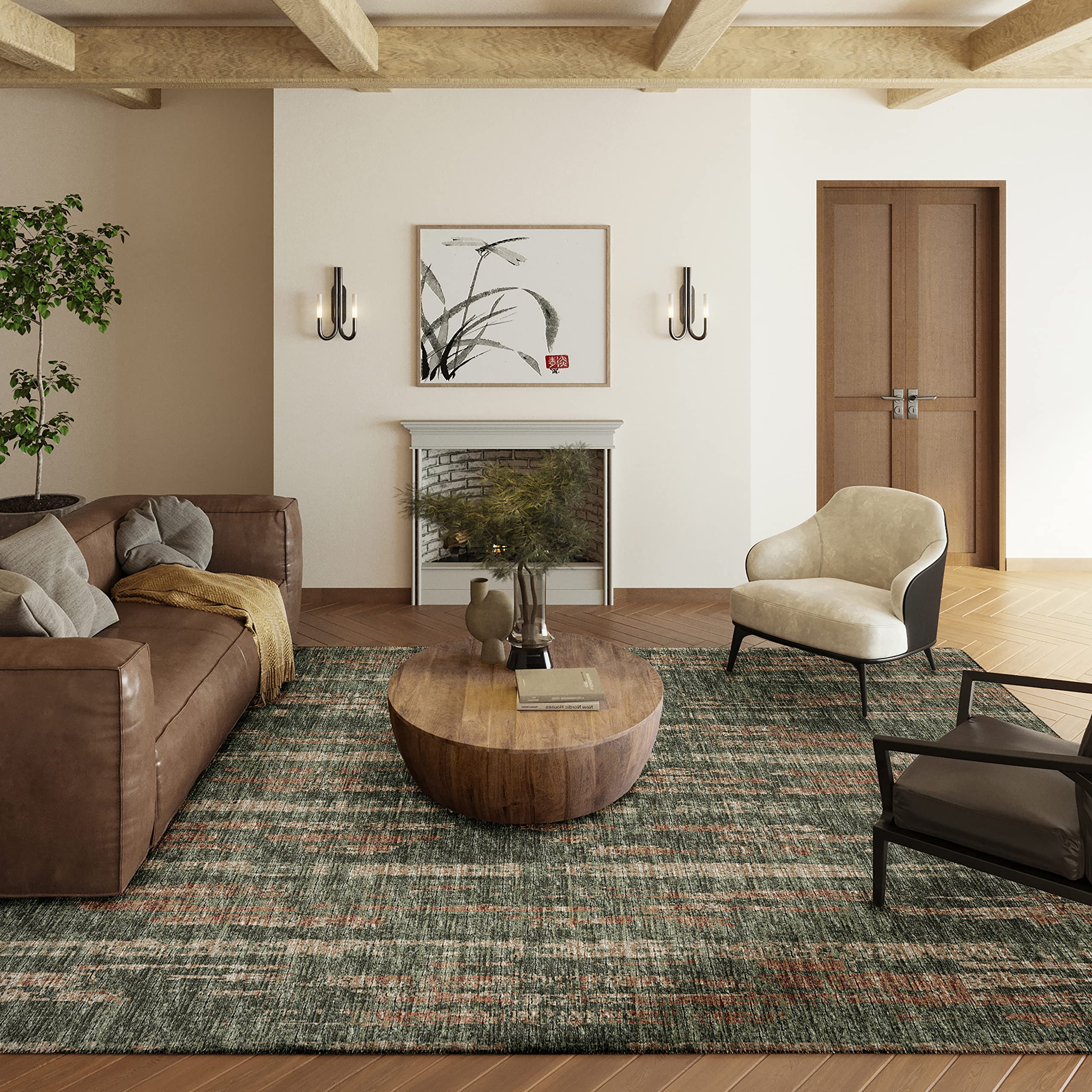 Addison Rugs Rylee Ary36 Green Washable 8' X 10' Indoor Outdoor Area Rug, Easy Clean, Machine Washable, Non Shedding, Bedroom, Entry, Living Room, Dining Room, Kitchen, Patio Rug