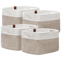 UBBCARE 4 Pack Baskets for Organizing, Woven Storage Baskets with Label for Toys and Towel, Rectangle Cotton Rope Basket with Ha