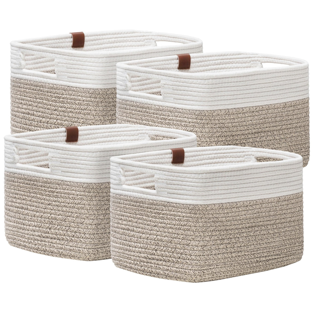 UBBCARE 4 Pack Baskets for Organizing, Woven Storage Baskets with Label for Toys and Towel, Rectangle Cotton Rope Basket with Ha