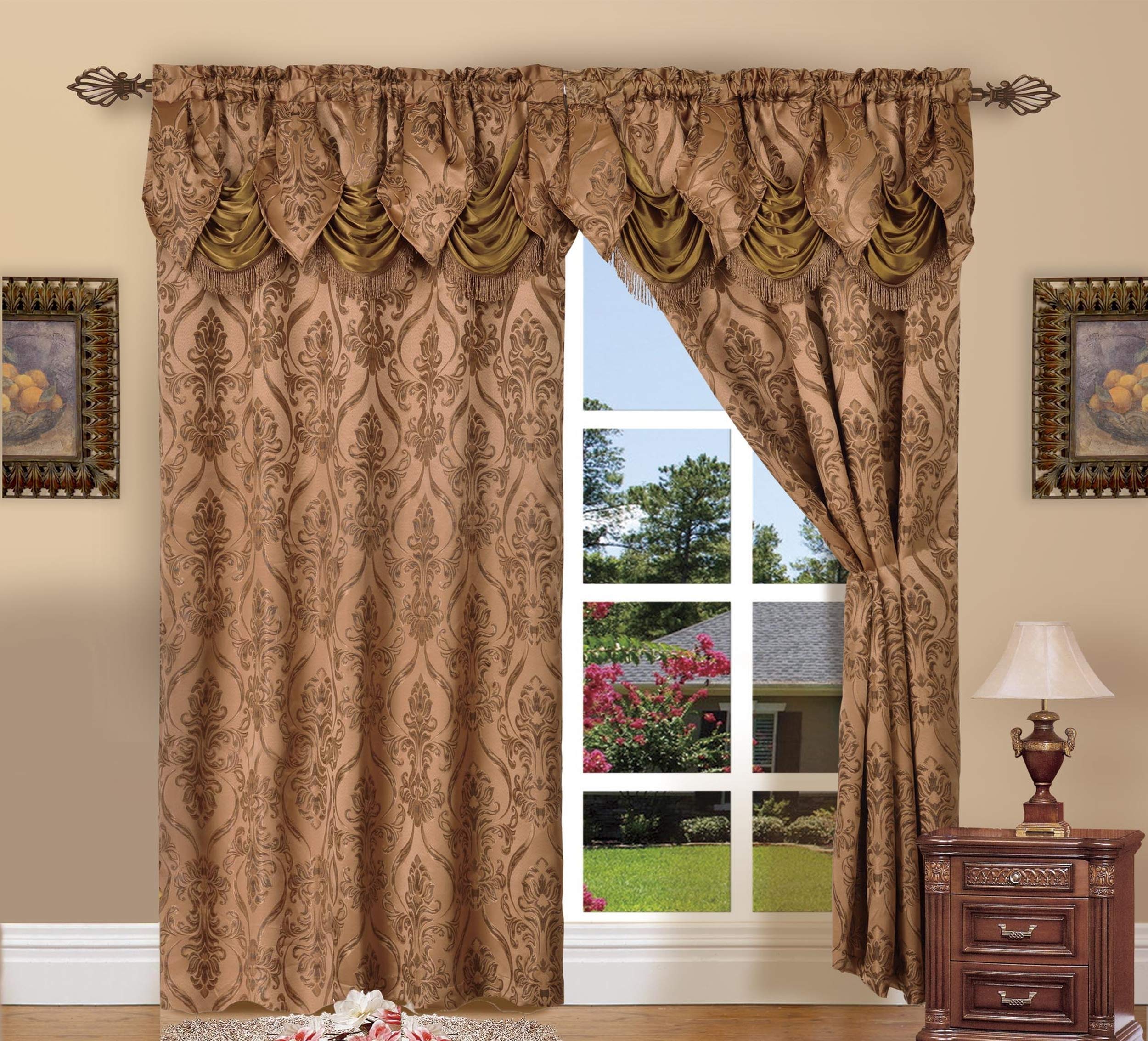 Elegant Comfort Penelopie Jacquard Look Curtain Panel Set, 54 by 84-Inch, Brown, Set of 2