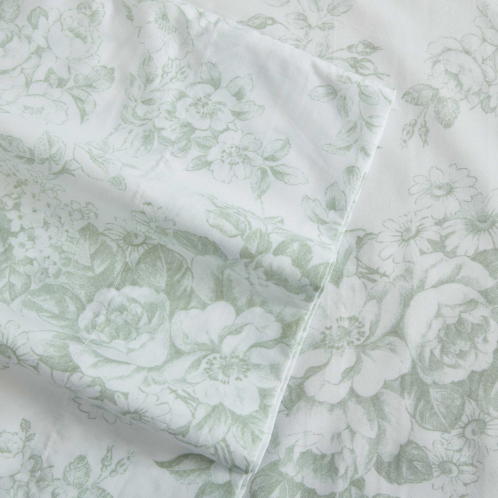 Laura Ashley - Twin Sheets, Cotton Percale Bedding Set, Lightweight & Breathable Home Decor (Toile Delight Green, Twin)