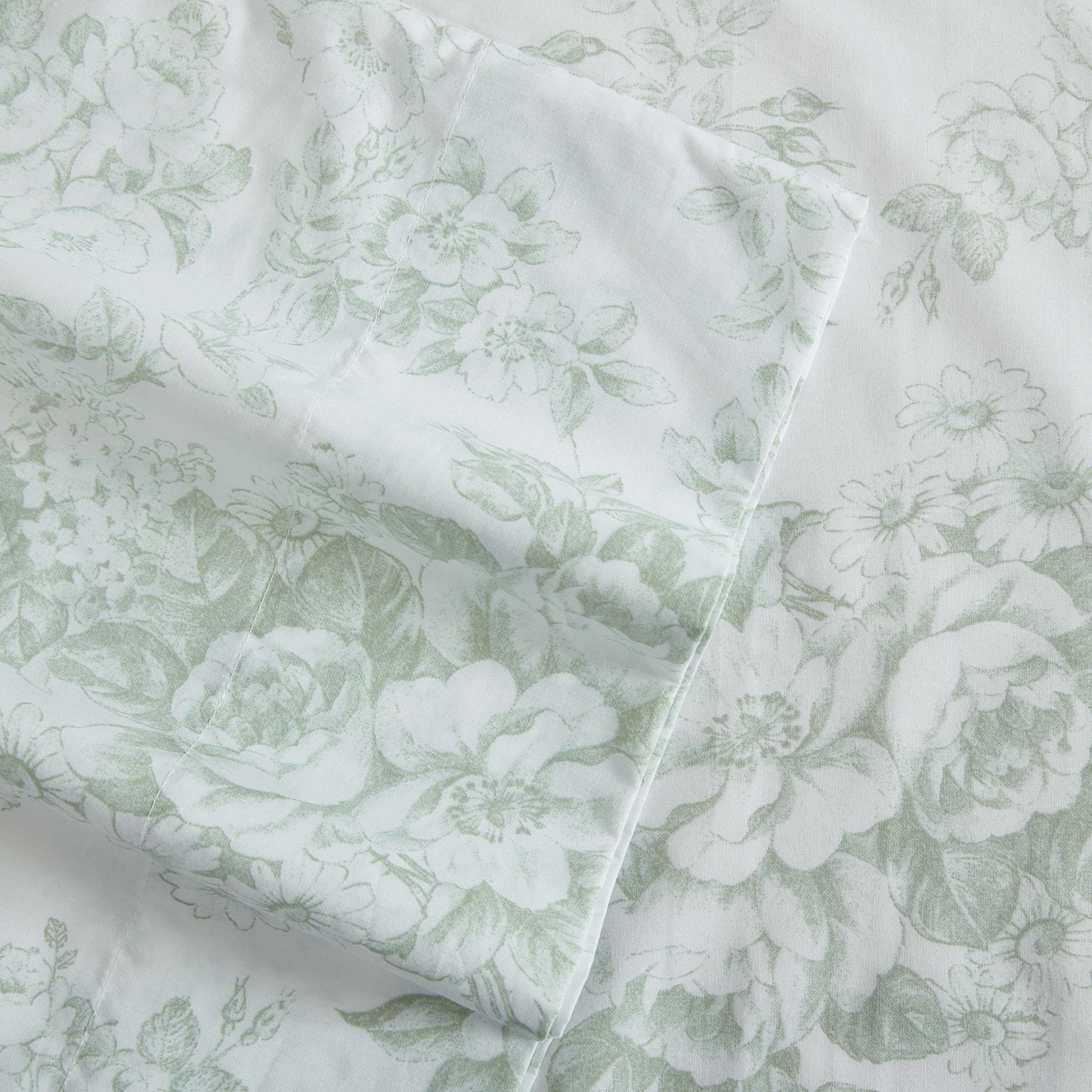 Laura Ashley - King Sheets, Cotton Percale Bedding Set, Lightweight & Breathable Home Decor (Toile Delight Green, King)