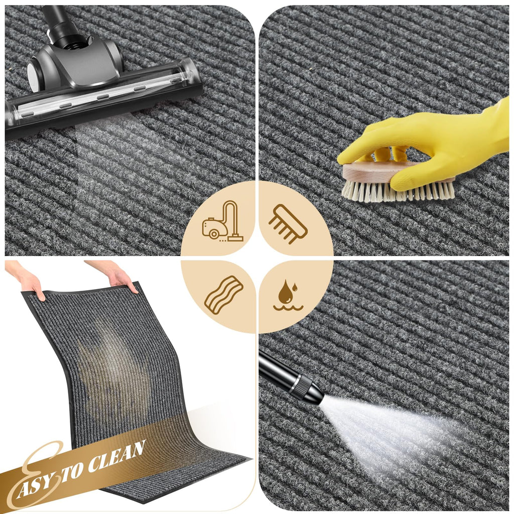 Door Mat Heavy Duty Outdoor Indoor Doormat Low Profile Front Door Mat Large 31X47 Inch Gray Entrance Welcome Mats Easy Clean Pat