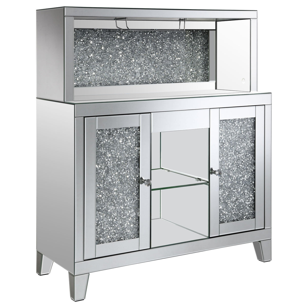 Coaster Home Furnishings Yvaine Silver With Faux Crystal Inlay 2-Door Mirrored Wine Cabinet