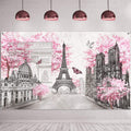 Paris Tapestry Backdrop Paris Wall Art Eiffel Tower Photo Banner Background European City Landscape Pink Wall Hanging Decor for 