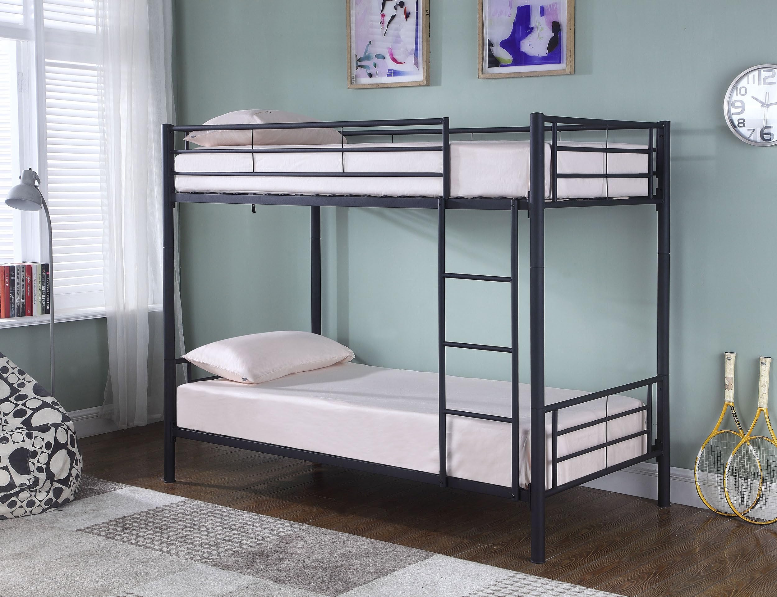 Coaster Furniture Hayward Modern Contemporary Metal Twin Over Twin Bunk Bed Black 460072B