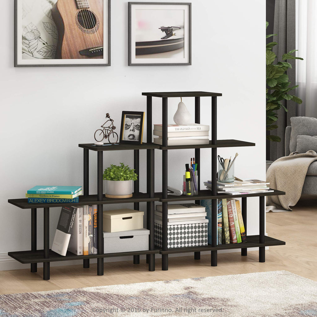 Furinno Turn-N-Tube 4-Tier Cube Ladder Shelf, Espresso/Black