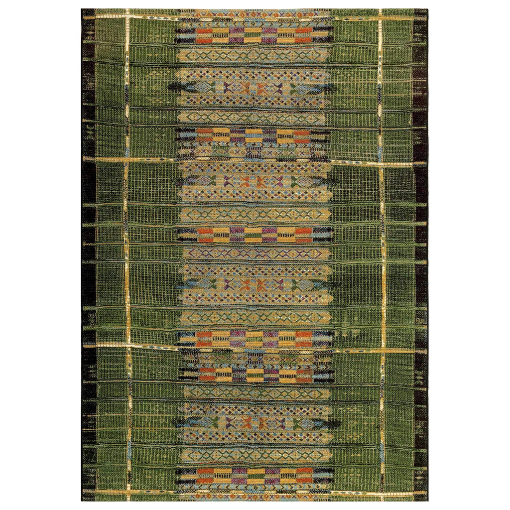 Liora Manne Marina Indoor Outdoor Rug - Tribal Design, Comfortable & Durable, Power Loomed, Polypropylene Material, Uv Stabilized, Tribal Stripe Green, 4'10' X 7'6'