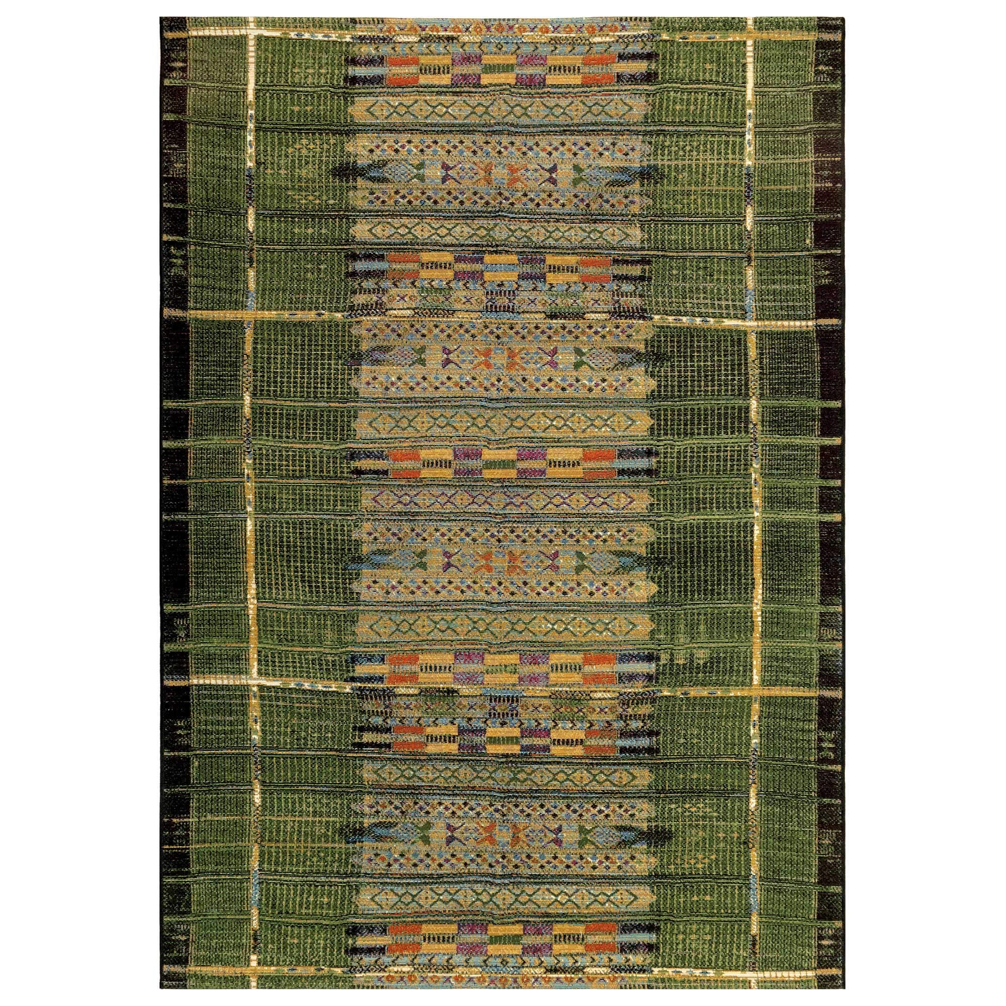 Liora Manne Marina Indoor Outdoor Rug - Tribal Design, Comfortable & Durable, Power Loomed, Polypropylene Material, Uv Stabilized, Tribal Stripe Green, 4'10' X 7'6'