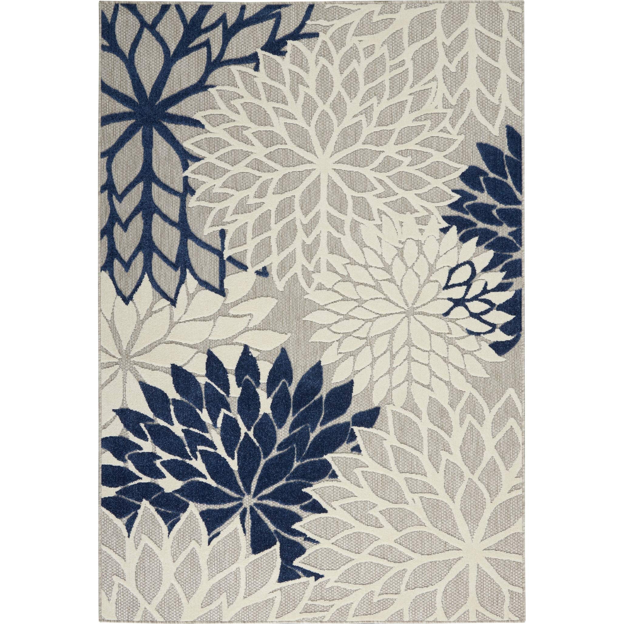 Nourison Aloha Indoor/Outdoor Floral Ivory/Navy 2'3' X 8' Area Rug, (8' Runner)