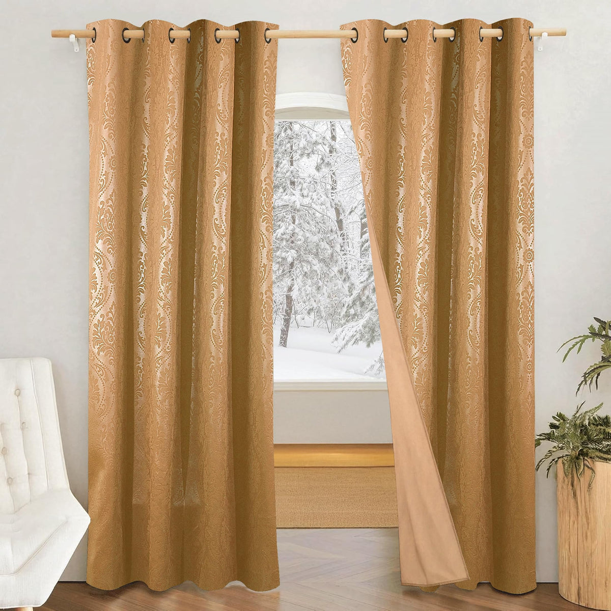 Amazon Brand  Solimo Polyester 100% Blackout Printed Emboss Door Floral Curtains|Blackout Door Curtains|7 Feet|Set of 2|Emboss