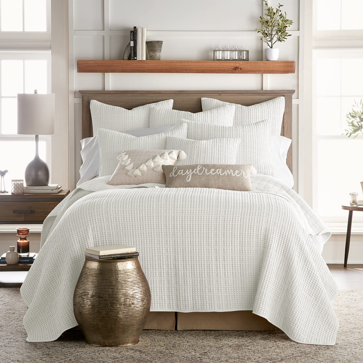 Levtex Home - Mills Waffle - Full/Queen Quilt Set - Cream Cotton Waffle - Quilt Size (88 X 92In.), Sham Size (26 X 20In.)