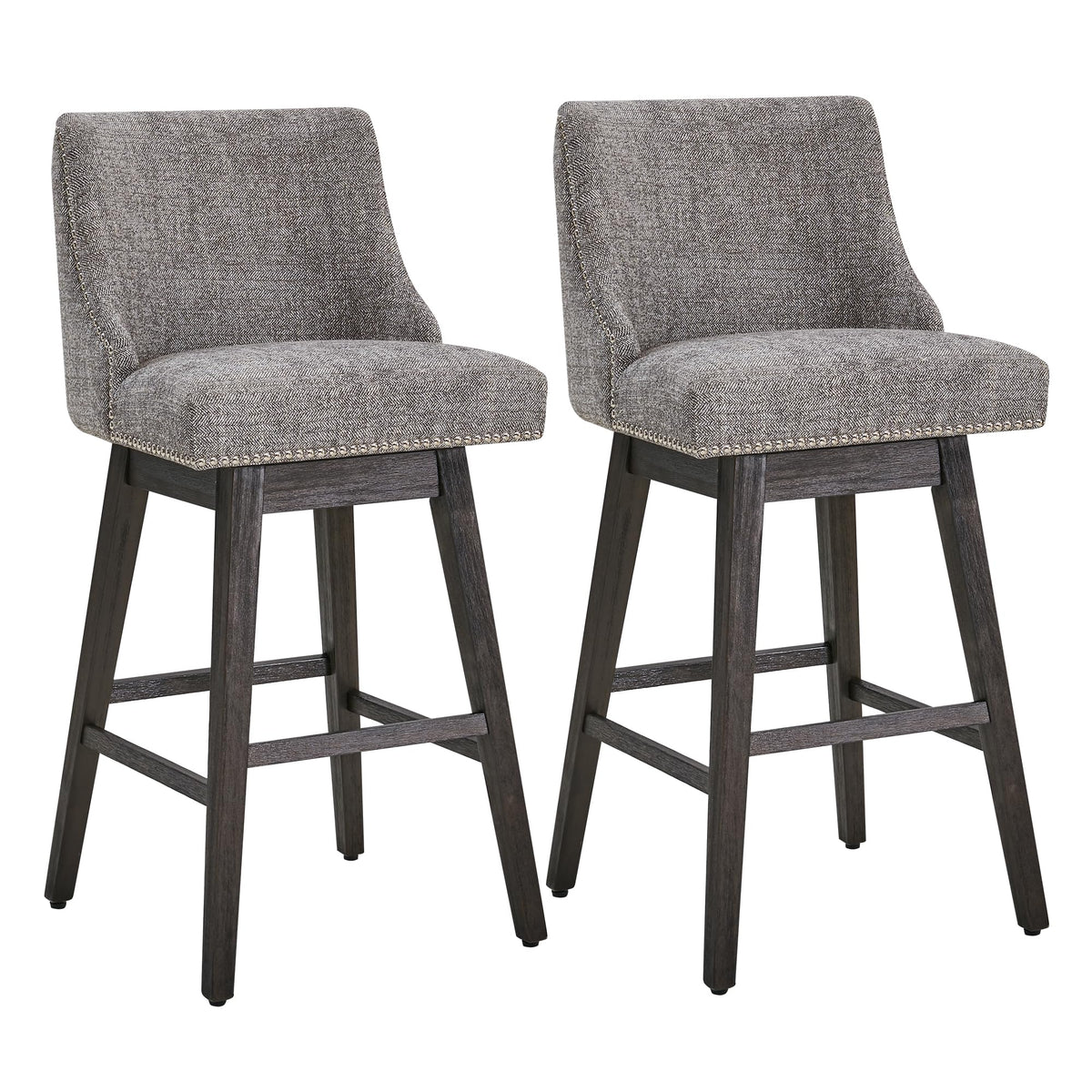 Chita Swivel Bar Stools Set Of 2, Fsc Certified 30' H Seat Height Upholstered Barstools, Fabric In Pebble Grey